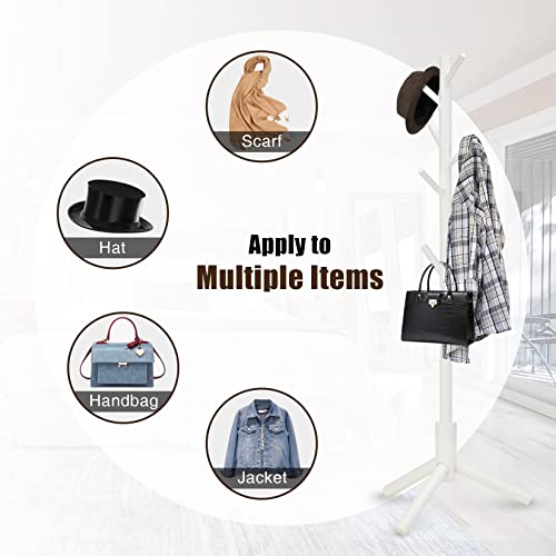 Haddockway Wooden Coat Rack Stand with 8 Hooks New Zealand Pine