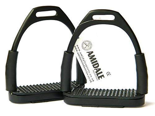 Amidale Flexi Safety Stirrups Horse Riding Bendy Irons Stainless Steel Black 4.75