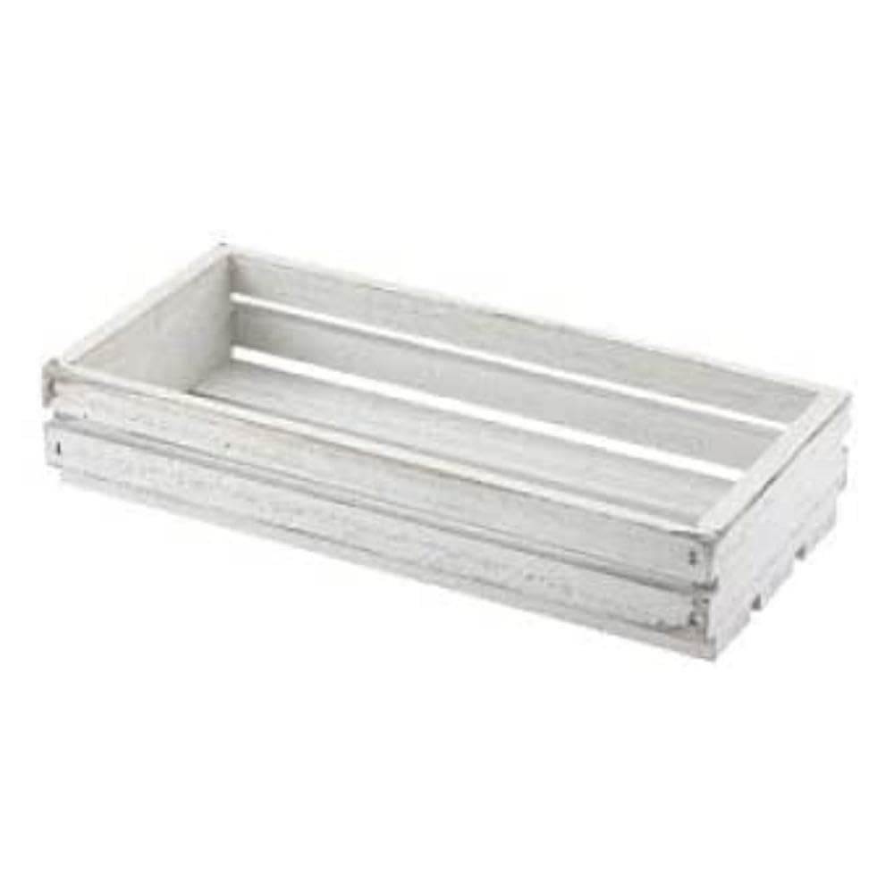 Genware TR215W Wooden Crate, 25 cm x 12 cm x 5 cm, White Wash Finish