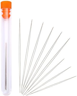 Heirtronic 9 Pieces Big Eye Beading Needles Set with Needle Storage Bottle, Assorted Sizes