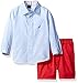 Nautica Baby Boys' Long Sleeve Button Down and Flat Front Short Set, Blue Bell, 18 Months
