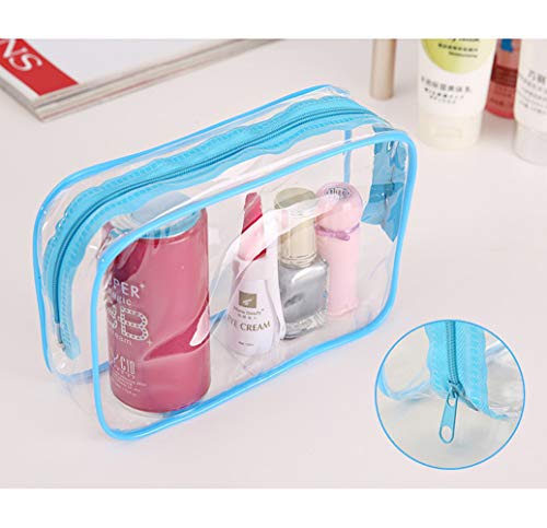 BlueSpace Cosmetic Bag Makeup Case Portable Travel Toiletry Pouch Cosmetic Clear Organizer Bags with Zipper (Blue Yellow Red) - Thumbnail 3