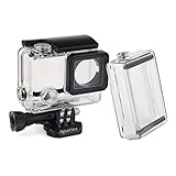 Standard Protective Waterproof Dive Housing Case for GoPro Hero 4, 3+, and 3 Camera and BacPac Backdoor for Extended LCD Screen or Expansion Battery - Up to 40 Meters Underwater - Transparent Clear