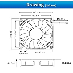 Wathai 80mm x 15mm 12V DC Coolng Fan 2 Pin Dual