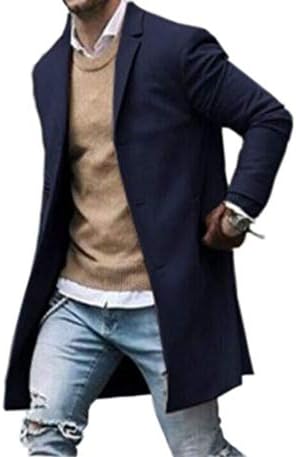 turuste Men Winter Slim Fit Button Down Trench Coat Jacket Outwear