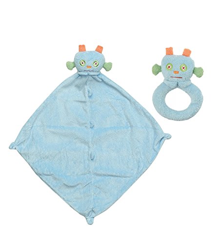 Angel Dear Monster Blankie & Ring Rattle Set. Blue Robot