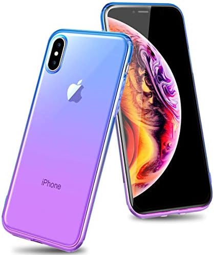 Airror Phone Case Compatible with iPhone X iPhone Xs, Clear Multi-Color Gradients Slim Case, Impact Resistant Protective Flexible Soft TPU Cover [ Support Wireless Charging ] - Blue & Purple 231