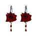 RareLove Vintage Red Rose Flower with Teardrop Beads Dangle Hoop Earrings