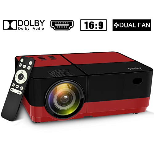 Wsky 2019 Newest LCD LED Outdoor Portable Home Theater Video Projector, Support HD 1080P Best for Outdoor Movie Night, Family, Compatible with Phone, PS4, Xbox, HDMI, USB, SD(Red)