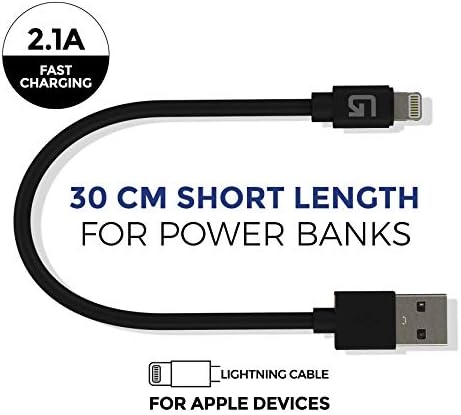 GoFree Short USB Cable for iPhone, iPad & iPod [for Power Bank Charging] (30cm, Black)