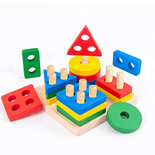 Montessori Toys for 1 2 3 Year Old Boy Girl, Wooden Sorting & Stacking