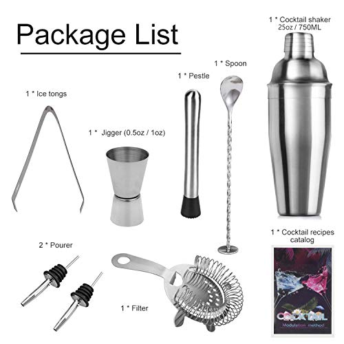 Cocktail Shaker Edelstahl Cocktail Set 750ml Cocktailshaker Geschenkset 9 Teiliges Barzubehör Werkzeug Cocktail Mix… – Bild 3