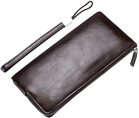 Clutch Wallets for Men, Aeeque Boys Long Cell Phone Purse Handbag with Wrist Strap, Soft PU Leather Credit Card Holder Wallet Case for iPhone XR/X/6 6s 7 8 Plus/5SE/Samsung Note 8 S9 S8 J3 J7, Coffee