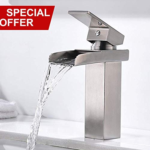 Lead-free Best Comercial Modern One Hole Single Handle Lavatory Vanity Brushed Nickel Waterfall Bathroom Sink Faucet,Bathroom Faucets Spout Simple Mount