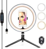 LEDリングライト 外径10in 自撮りライト 撮影照明用ライト 3色モード 卓上ライト Bluetoothリモコン スマホスタンド付き 高輝度LED 10段階調光 美容化粧/自撮り/生放送/Tiktok/Youtube/ビデオカメラ撮影用