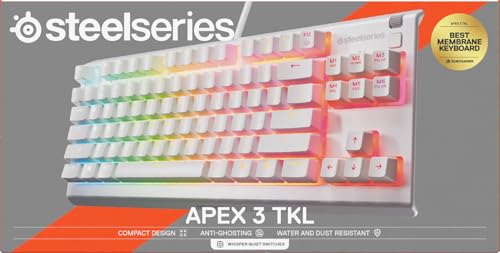 SteelSeries Apex 3 TKL White RGB Gaming-Tastatur – Kompakter Tenkeyless-Formfaktor – 8-Zonen-RGB-Beleuchtung – Wasser- und Staubresistenz – Flüsterleise Gaming-Switches - DE Layout QWERTZ 9