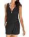 YOMISOY Womens Sexy Tank Rompers Summer Sleeveless Zipper V Neck Short Jumpsuits with Pockets