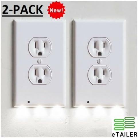 2-PACK eTailer LED Outlet Night Light - Outlet Wall Plate With LED Lights - No Batteries Or Wires - Installs In Seconds - Great Guidelight (Duplex, White)