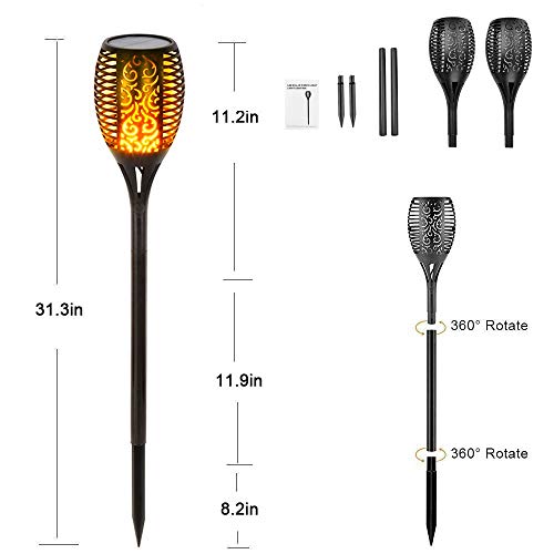 BAXIA TECHNOLOGY Solar Lights Outdoor, Waterproof Dancing Flickering Flame Torch Lights, 96 LED Solar Powered Flame Lights Dusk to Dawn Auto On/Off Security Torch Light for Patio, Pathway (2 Pack)