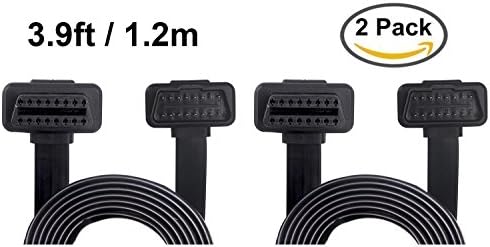 OBD2 Extension Cable by Yinat-2Pack , Flat Ribbon Cable with Angled Connectors 1.2m/3.9ft 16-pin Pass-through for all OBD-II Vehicles