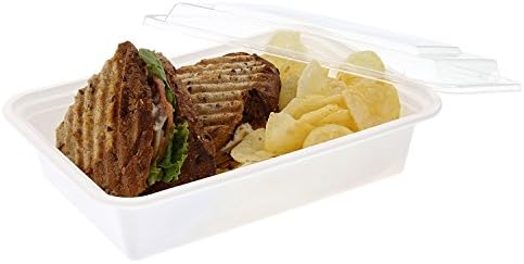 Tripak Premium 8" x 6" White Plastic Container, 2" Deep, 38oz. for Microwave or Freezer, Pack of 50