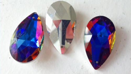FIVE Chandelier Crystals 38mm Purple/blue Rainbow Almond Teardrop Prism