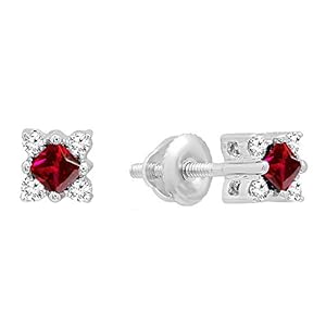 Dazzlingrock Collection 14K Princess Gemstone & Round White Diamond Ladies Square Shape Stud Earrings, White Gold