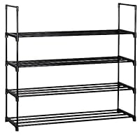 Home-Like 4-Tier Shoe Rack DIY Shoe Rack Tower Metal Storage Rack 20 Pairs Shoes Organizer Stackable Shoe Shelves Metal Shoe Stand in Black for Entryway Closet 35.6