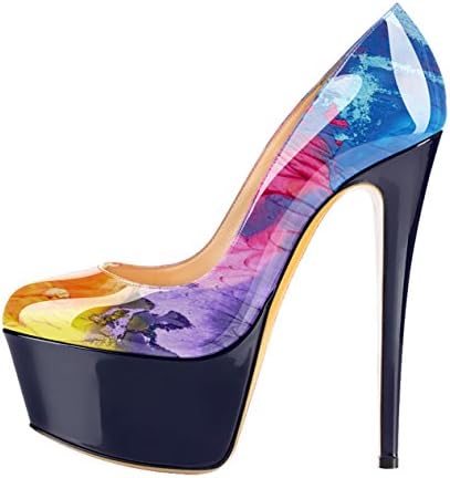 fast charm Womens Round Toe Waterproof Platform Large Size Stiletto High Heels Shoes Paint Color Pumps US10