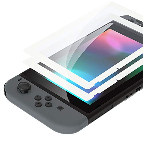 eXtremeRate 2 Pack White Border Transparent HD Clear Saver Protector Film, Tempered Glass Screen Protector for Nintendo Switch [Anti-Scratch, Anti-Fingerprint, Shatterproof, Bubblefree]