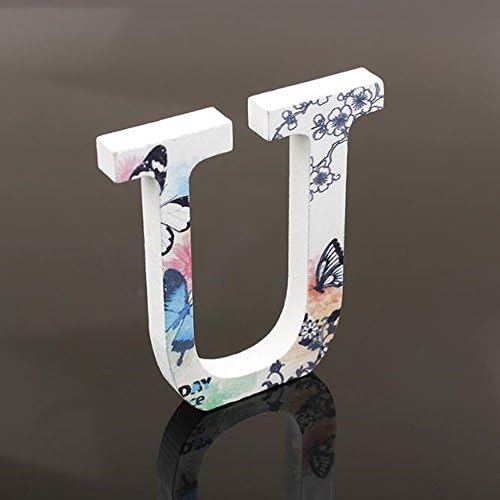 Flower Painting Decorative Wood Letters, Totoo 26 Marquee Alphabet Letters DIY Words Sign for Children Baby Name Girls Bedroom Wedding Birthday Party Home Décor (U, Size: 3.9" x 2.8" x 0.5")