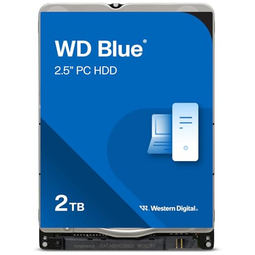 WD Blue 2 TB, 2,5 Zoll (interne HDD, hohe Zuverlässigkeit, SATA 6 Gb/s-Schnittstelle, 128 MB Cache, stoßsicher und WD F.I.T. Lab-zertifizierte Kompati