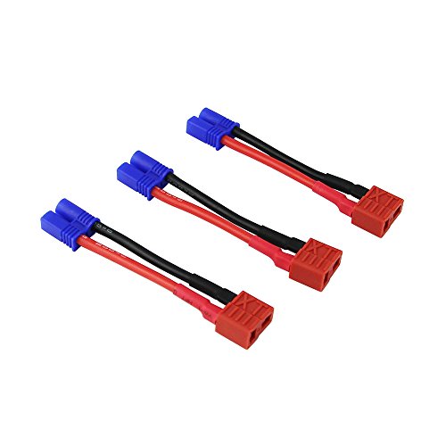 OliYin 3pcs EC2 Male to Anti-Skid T-Plug Deans Style Female Connector Adapter 16awg 1.96inch/5cm Wire for RC Lipo Battery(Pack of 3)