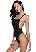SHEKINI Backless High Cut Swimsuits One Piece Thong Bathing Suits For Women (Medium/(US 8-10), Manhattan Black)