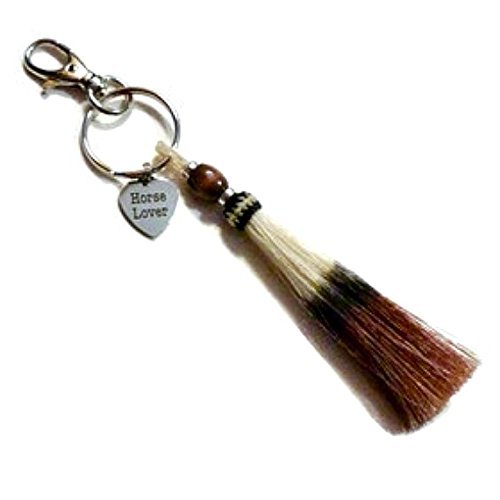 Horse Lover Triple Color Sorrel White Black Beaded Horse Hair Tassel Keychain - Thumbnail 3