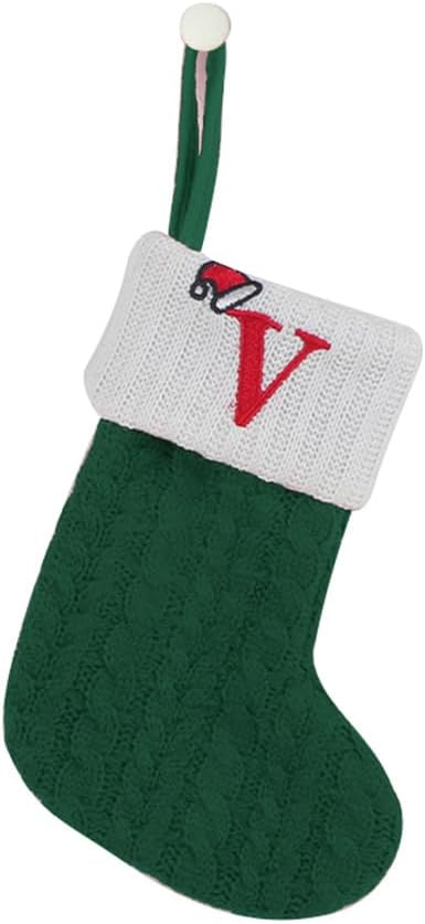 Stockings & Holders - CRSMHLPK 7 inch Mini Initial Christmas Stocking Monogram Embroidered Christmas Stocking red,White,Green Knit Mini Stocking Christmas Decorations V-Green-C06