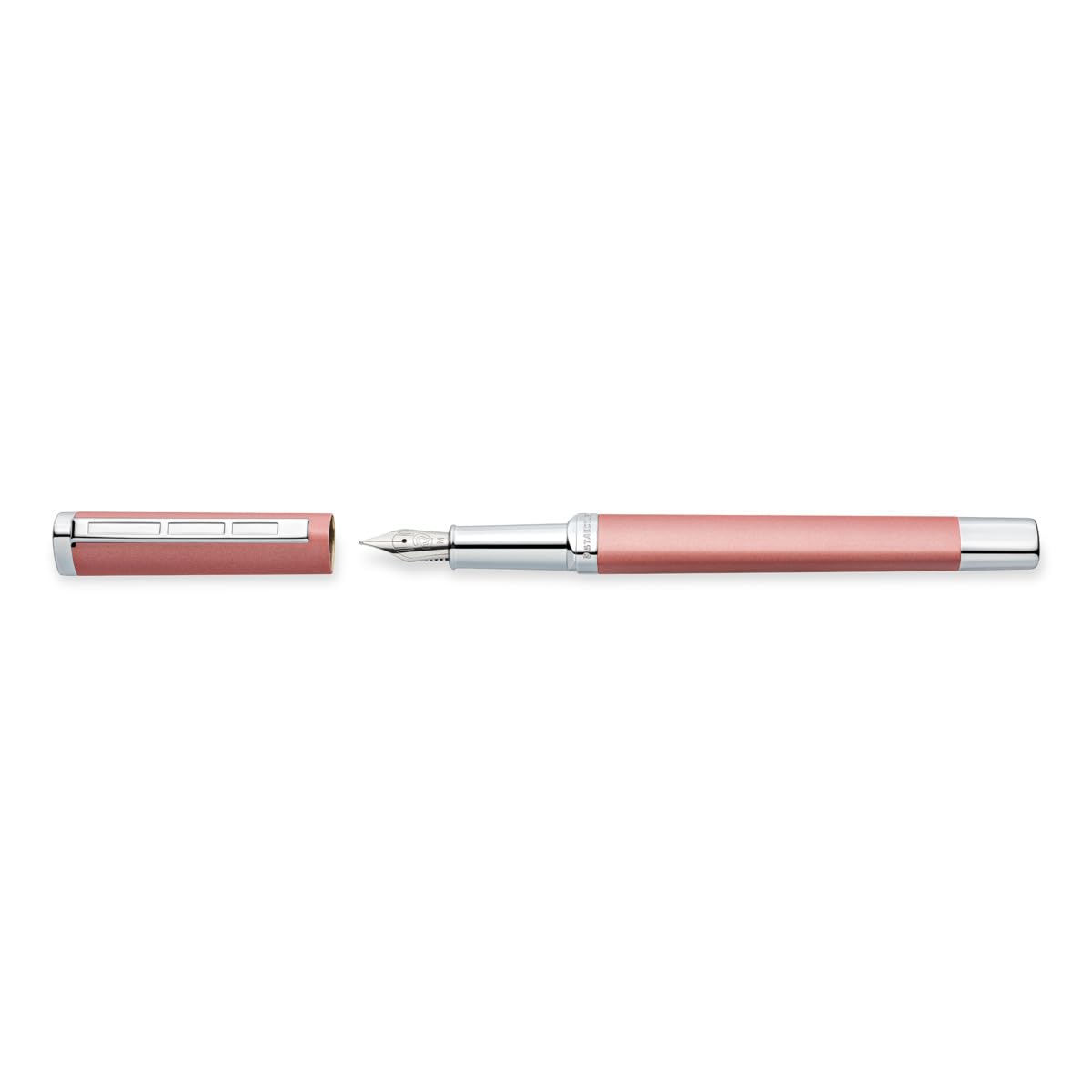 STAEDTLER Triplus 474 M20-3 Fountain Pen 474 M, Colour Radiant Rose, Premium Quality Metal Casing in Ergonomic Triangular Shape, Steel Nib M, with Cartridge in Blue Ink