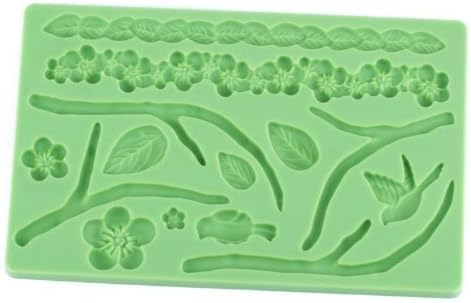 Great Chance Green Leaf and Flower Branch Fondant Gum Paste Silicone Mold Mould DIY Fondant Cookie Paste Biscuit Decor Kitchen Cooking Tool