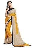 Vipul Women's Branded Bollywood Style Pakistani & Indian Designer Crepe Silk Yellow & Beige Printed Saree With STITCHED BLOUSE 129 09