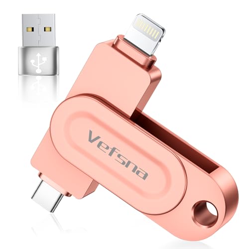 【Without App】 MFi Certified USB Flash Drive 512 GB, USB Flash Drive for iPhone External Storage, USB C 3 in 1 Flash Drive USB 3.0 Flash Drive Storage Transfer Photos is Ideal for Travellers, Memory for iPhone/iPad/Android/PC Pink