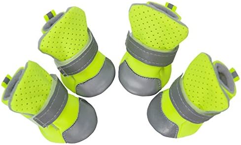 Yusamy Puppy Dog Boots with Breathable Hole and Safe Reflective Velcro Strap, Large, Green, 4-Pack