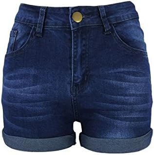 Xudom Womens Skinny High Waisted Denim Shorts Butt Lift Curvy Stretchy Juniors with Pockets Dark Blue XXL