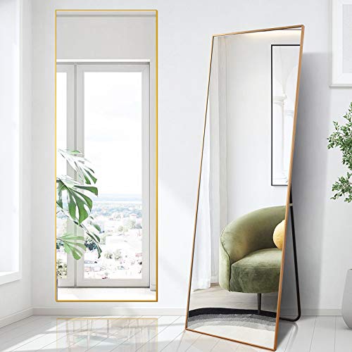 BEAUTYPEAK Gold Full Length Mirror, 58"x18" Standing Hanging or Leaning