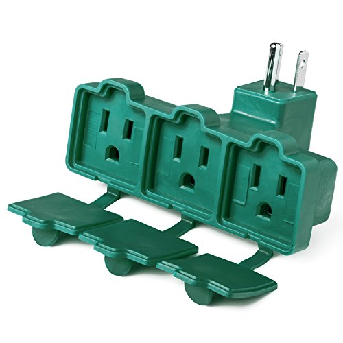 ClearMax 3 Outlet Heavy Duty Indoor Outdoor Power Splitter with Outlet Covers (Green - 3 Pack)