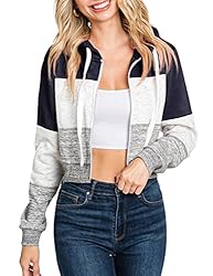 DOUBLJU Casual Crop Hoodie Long Sleeve Zip Up