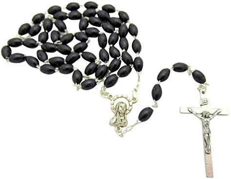 Boys First Communion Black Bead Rosary with Organza Bag