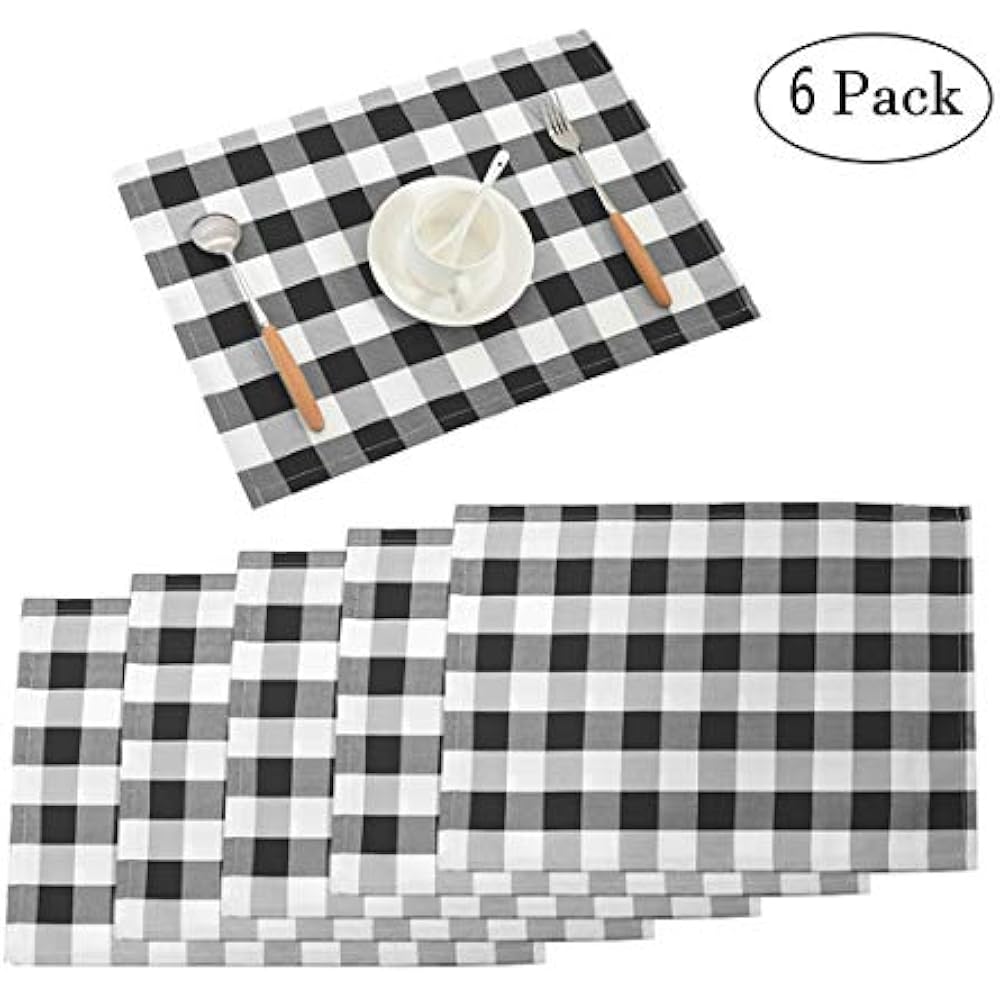 Disposable Table Covers 18"x13" Plaid Checkered Placemats, Black White