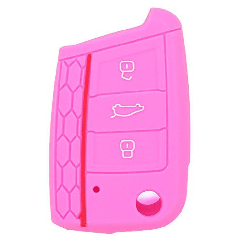 BROVACS Silicone Cover Protector Case Holder Skin Jacket Compatible with VOLKSWAGEN 3 Button Remote Flip Key Fob CV9801 Pink