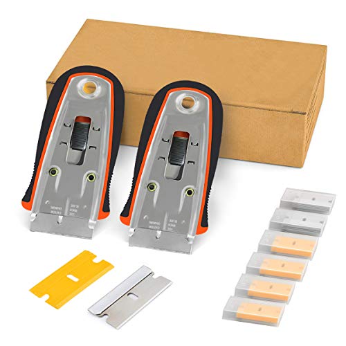 2 Pack Razor Scrapers Retractable Glass Sticker Scraper with 20 Carbon Steel Blades & 20 Plastic Blades Utility Mini Removal Tool for Cleaning Glass,Decals,Labels,Paint and More - Thumbnail 6