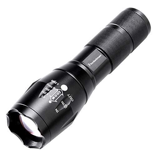 Pocketmen LED Torch Tactical Flashlight Super High Lumens LED Pocket Torch Portable Flashlight Outdoor Water Resistant and Adjustable Focus Zoomable Torch with 5 Light Modes (1 Pack)